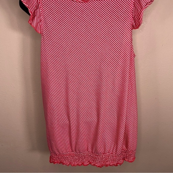 LARGE LENA RED WHITE STRIPED TOP RETRO RUFFLE PINUP STRETCH - Picture 8 of 10